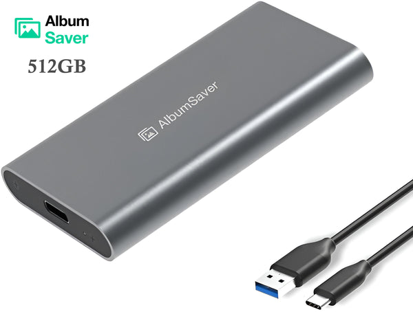 Album Saver External Solid-State Drives 512GB USB 3.1 500MB/S Super Speed Type C EXFAT Aluminum AlbumSaver