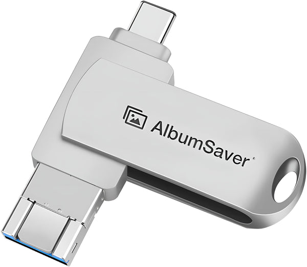 AlbumSaver Flash Drive USB Type C Both 3.2 Tech - 3 in 1 Dual Drive Memory Stick High Speed OTG for Android Smartphone, Computer, MacBook, and Chromebook.